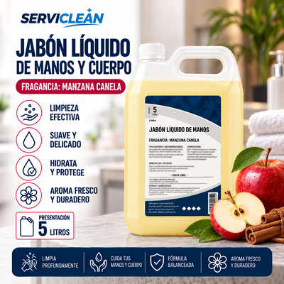 Jabón Líquido para Manos y Cuerpo MANZANA Y CANELA 5 Litros