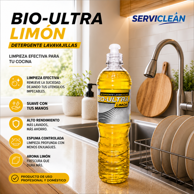 Detergente BIO-ULTRA Limón 750 ml – Lavavajillas Fórmula Profesional