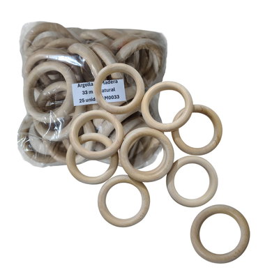 ARGOLLA DE MADERA DE 33 MM NATURAL X 25 U. EXTERNA 4,4 CM
