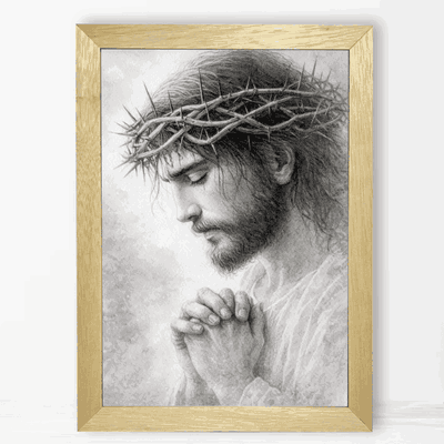 Jesús juntó Sus manos y oró - Cuadro Cristiano