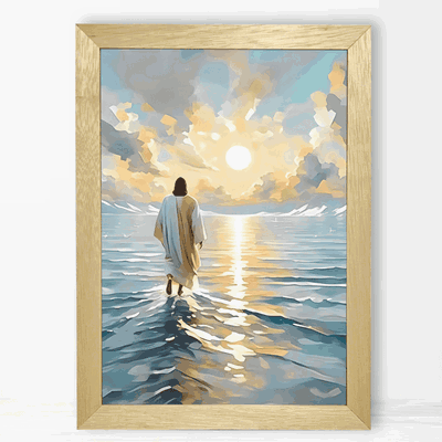 Jesús camina sobre las aguas al amanecer - Cuadro Cristiano
