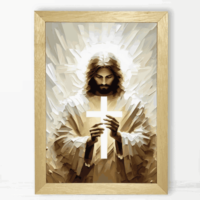 Jesús sostiene la cruz de luz - Cuadro Cristiano