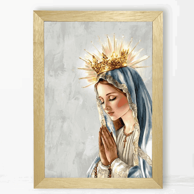 Virgen María con Corona en Oración - Cuadro Cristiano