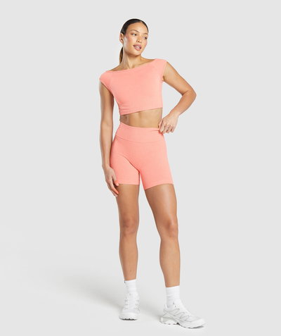 Luxe Seamless Boat Neck Crop Top Bros Muted Coral Marl