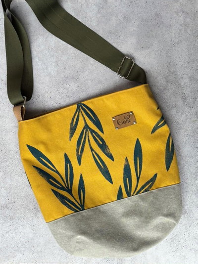 Cartera Tote bag Vida mostaza base gris