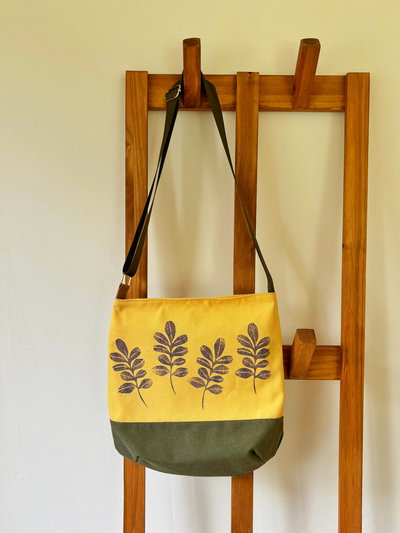 Cartera Tote bag Vida amarilla base verde 