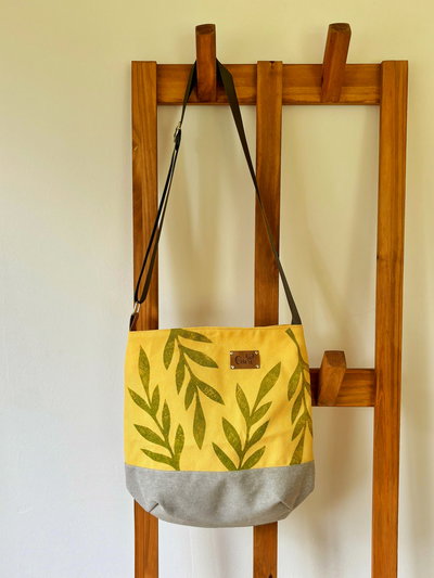 Cartera Tote bag Vida amarilla base gris