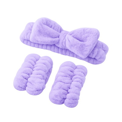 Vincha Moño Con Muñequeras Kit Skincare 1 Par Felpa Suave