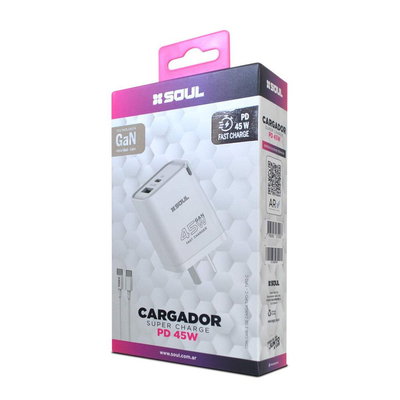 CARGADOR VIAJERO FC USB+PD 45W GaN TYPE-C a TYPE-C