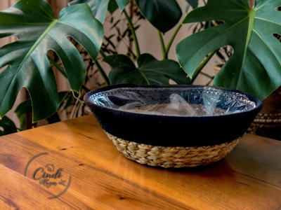 Canasto Decorativo - 28cm x 10cm- Natural + Negro