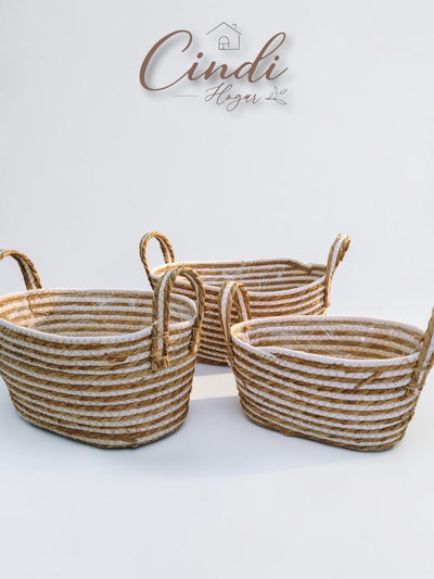 Canasto fibras naturales N°8 - SETx3 NATURAL/BLANCO