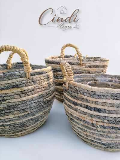 Canastos fibras naturales N°4 - SETx3 NATURAL/NEGRO