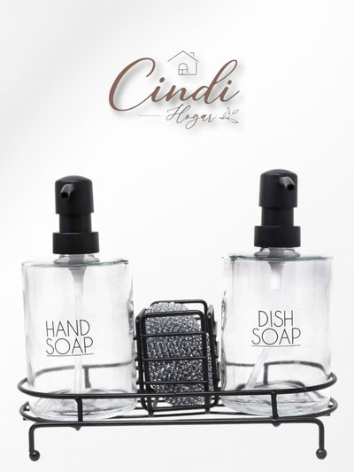 Set dispensers vidrio TRANSPARENTE - NEGRO o BLANCO