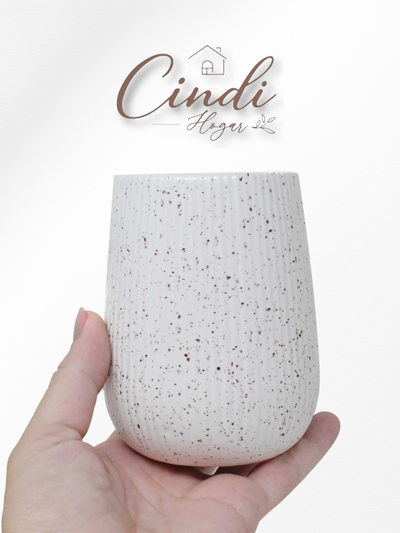 Vaso porta cepillos cerámica - BLANCO JASPEADO