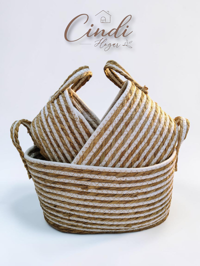 Canasto fibras naturales N°8 - SETx3 NATURAL/BLANCO