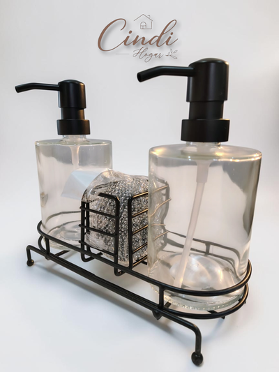 Set dispensers vidrio TRANSPARENTE - NEGRO o BLANCO