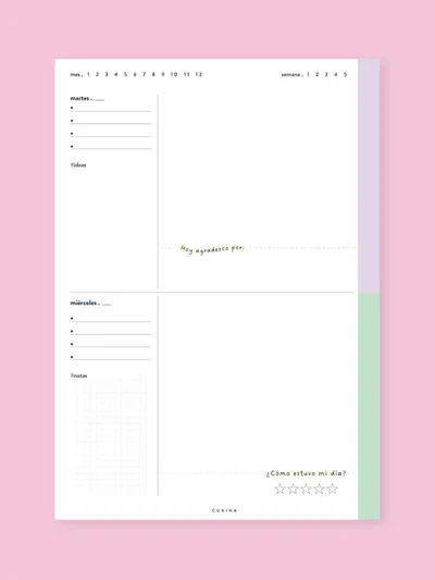 Planner semana a la vista 2 días por hoja