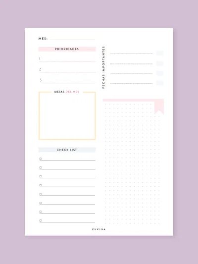 Planner mes a la vista- 2 hojas