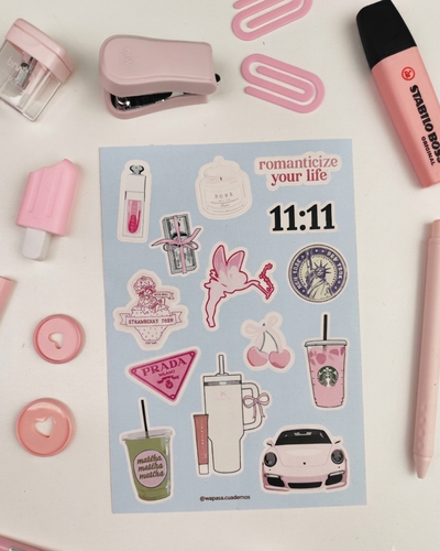 Plancha de stickers romanticize your life