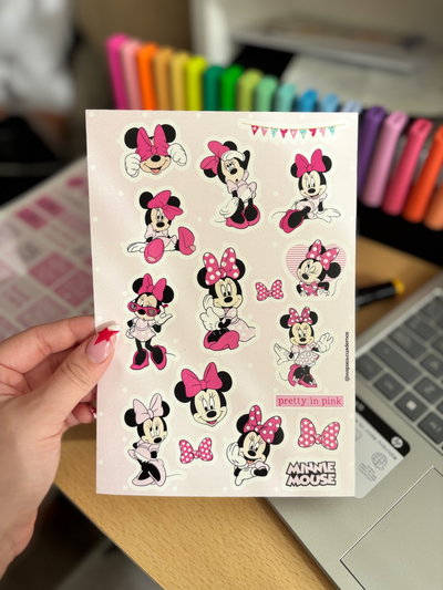 Plancha de stickers Minnie rosa