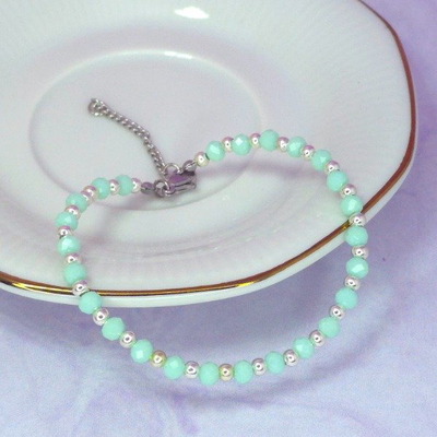 Pulsera Cristal de roca 4mm verde agua opaco