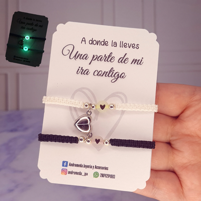 Pulseras p/compartir con iman - luminiscente black/white