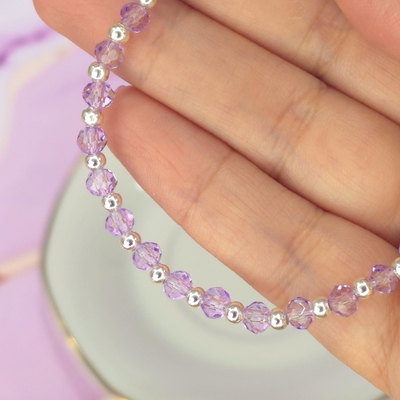 Pulsera cristal de roca 4mm Lila translucido AQ