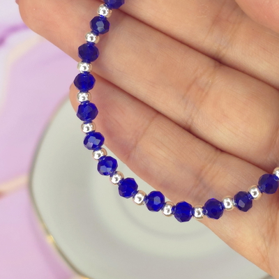 Pulsera cristal de roca 4mm Azul AQ