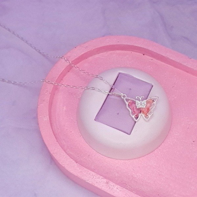 Collar Mariposa con micropavé salmon PL925