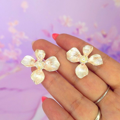 Aros flor xl metalizado rosa AB