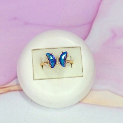 Anillo mariposa circonia azul tornasol LO