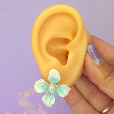 Aros pasante flor celeste AB