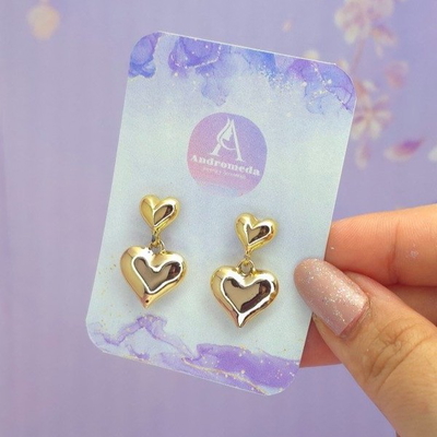 Aros pasante corazones dorados doble chunky AQ