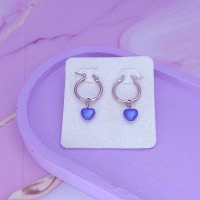 Aros argolla corazon perlado azul AQ