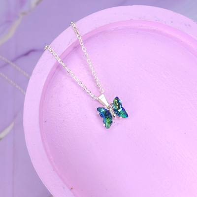 Collar mini mariposa Circonias verde tornasol AB