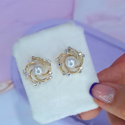 Aros pasante perla stras dorado AQ