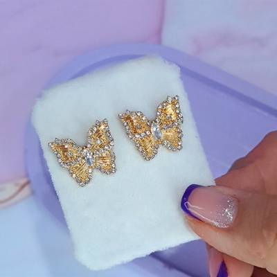 Aros pasante Mariposas doradas Stras  AQ