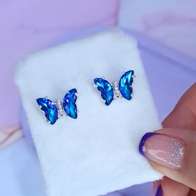 Aros pasante mariposa azul tornasol AB