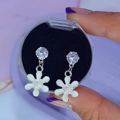 Aros pasante Flor Blanca con cristal AB