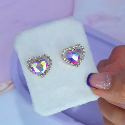 Aros pasante corazon tornasol stras AQ
