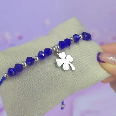 Pulsera regulable con dije acero cristales azul