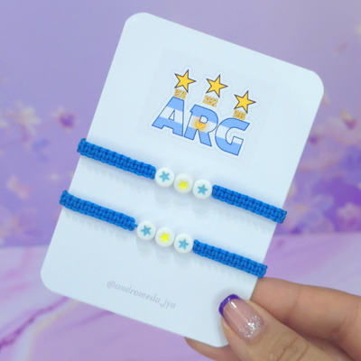 Pulsera regulable Argentina turquesa 3 estrellas x2