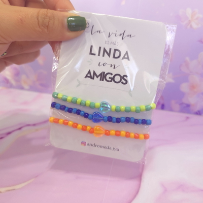 Pulseras para compartir corazones colores  x3