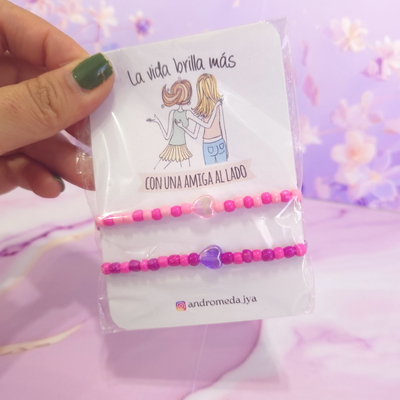 Pulseras para compartir corazones rosas  x2