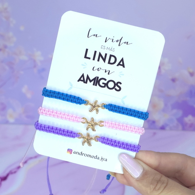 Pulseras colores estrellas dora x3