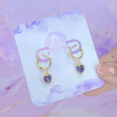 Aros Argolla corazon violeta colgante AD