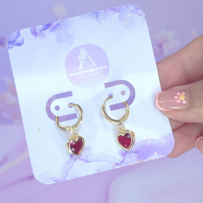 Aros Argolla corazon rojo colgante AD