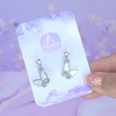 Aros pasante c/ cristal mariposa blanca AQ
