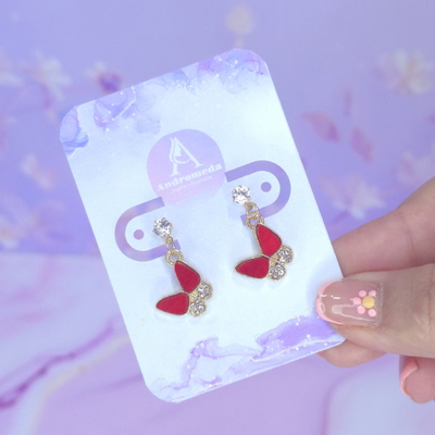 Aros pasante c/ cristal mariposa roja AD