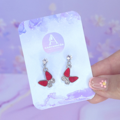 Aros pasante c/ cristal mariposa rojo AQ
